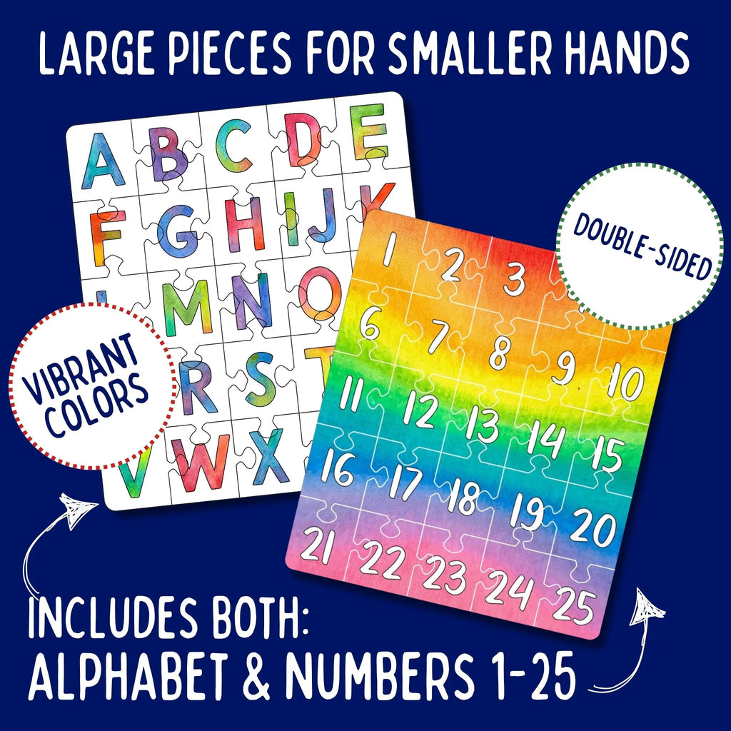 Double-sided, colorful Number Puzzle (1-25) and Alphabet Puzzle (A-Z)