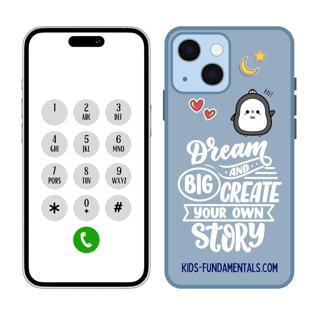 Front and back view of the blue phone for the Preschool Bundle