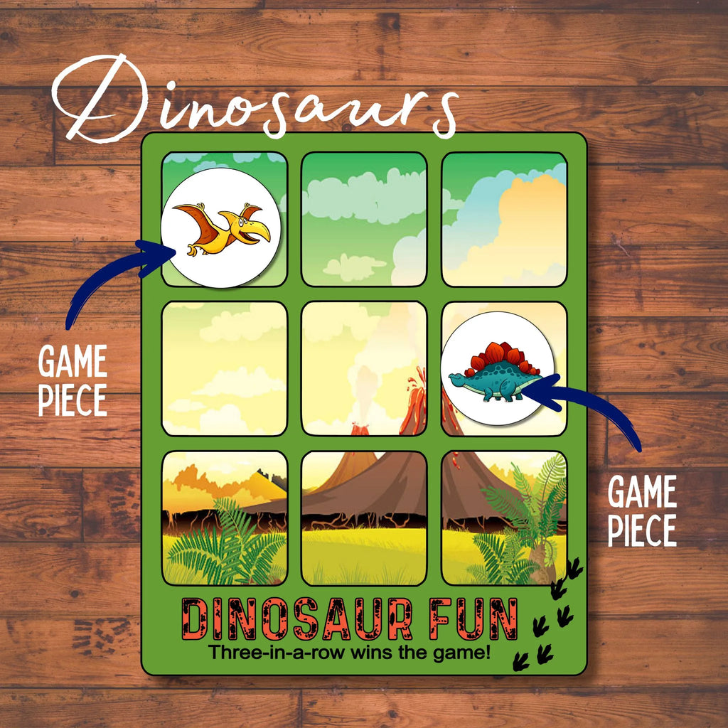 Tic Tac Toe and Hangman Game Board with dinosaur design