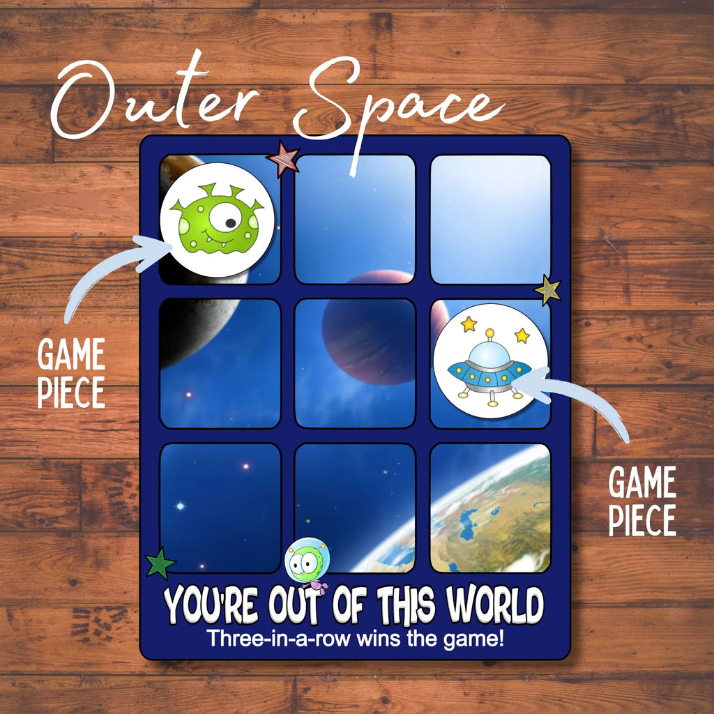 Tic Tac Toe and Hangman Game Board with outer space design