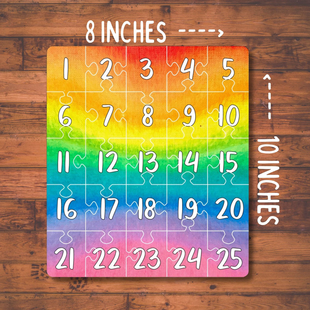 25 piece colorful Number Puzzle that covers the numbers 1 to 25