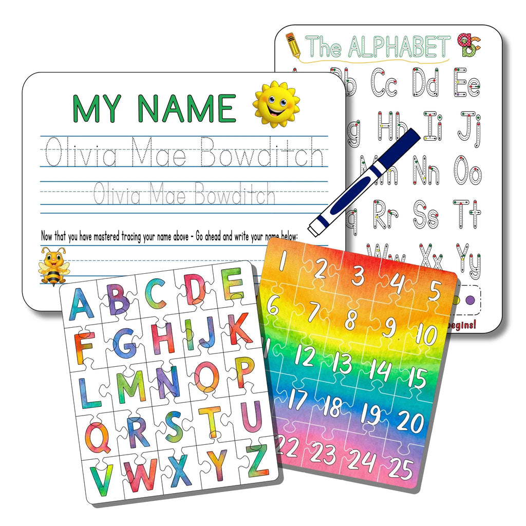 Bundle includes the Learn to write my name handwriting board, Alphabet Puzzle and the Number Puzzle
