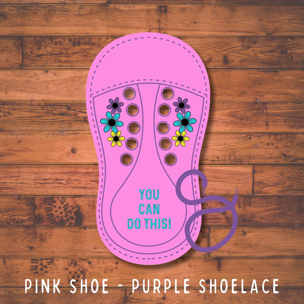 Pink practice Lacing Sneaker with a flower design and a purple shoelace - Kids Fundamentals