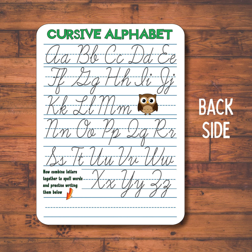 Back side of the Cursive Handwriting Board covers the Cursive Alphabet
