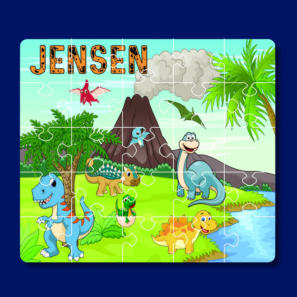 25 piece Personalized Puzzle for preschoolers with a dinosaur design