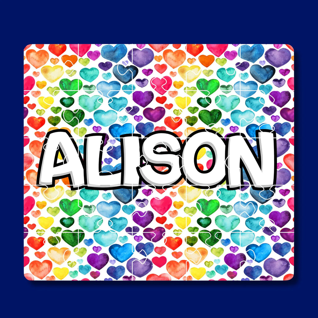 25 piece puzzle for preschoolers with a hearts design and personalized with the child's first name - Kids Fundamentals