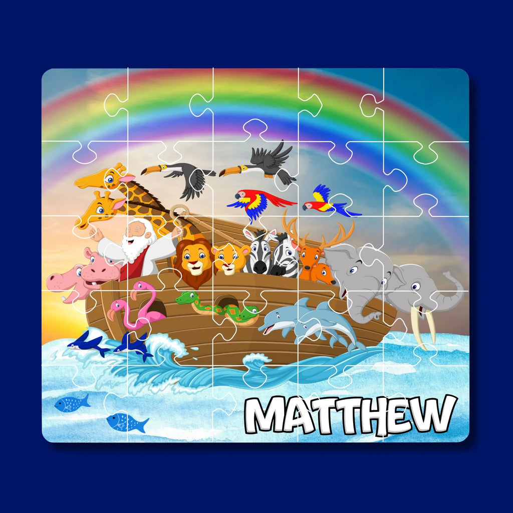 25 piece puzzle for preschoolers with a design of Noah's Ark and personalized with the child's first name - Kids Fundamentals