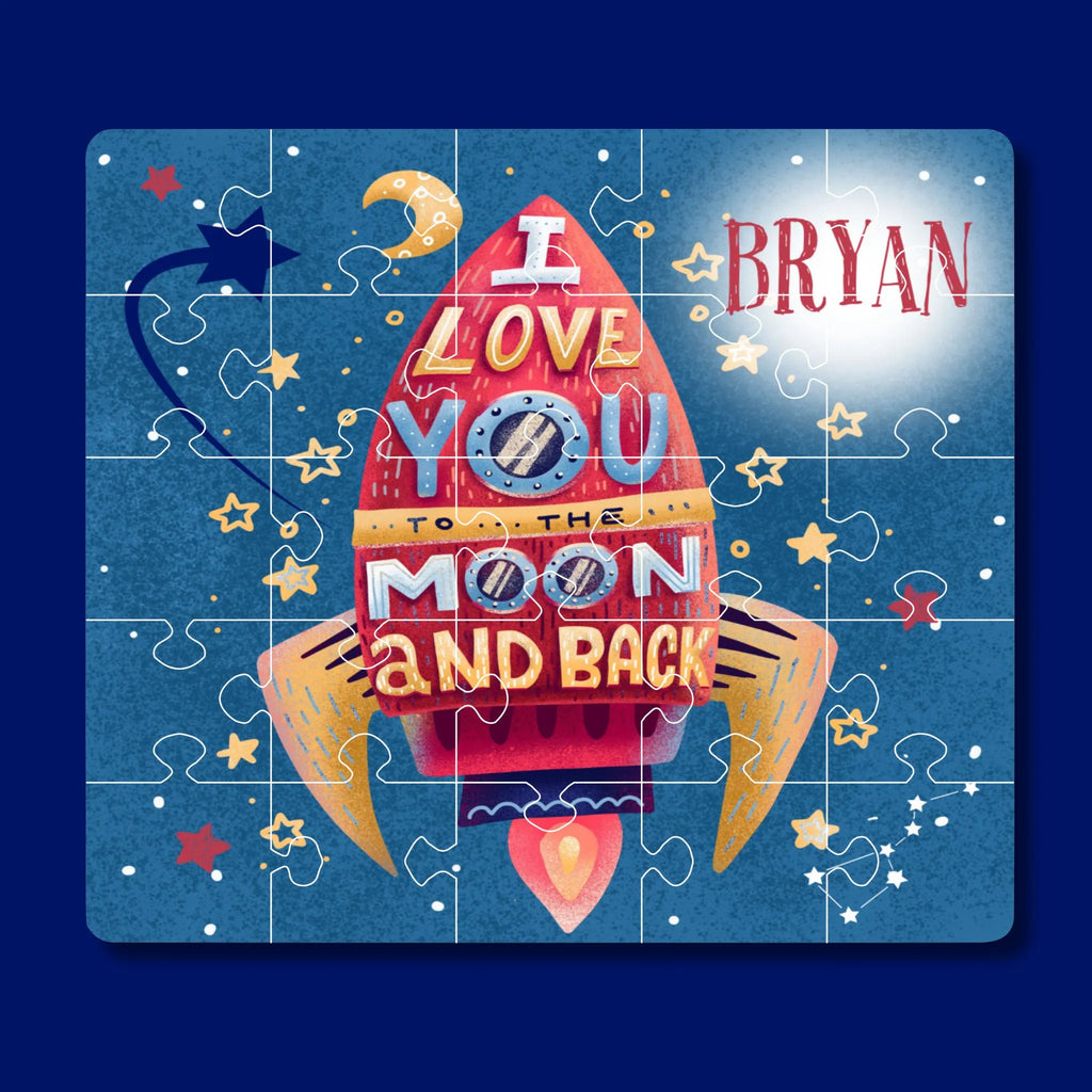 25 piece puzzle for preschoolers with a love you to the moon design and personalized with the child's first name - Kids Fundamentals