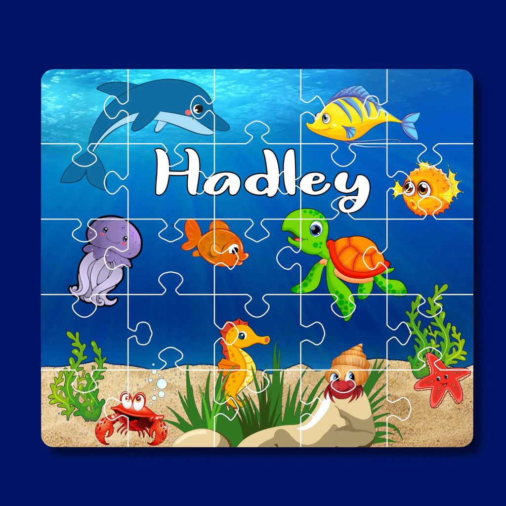 25 piece puzzle for preschoolers with a sea animal design and personalized with the child's first name - Kids Fundamentals