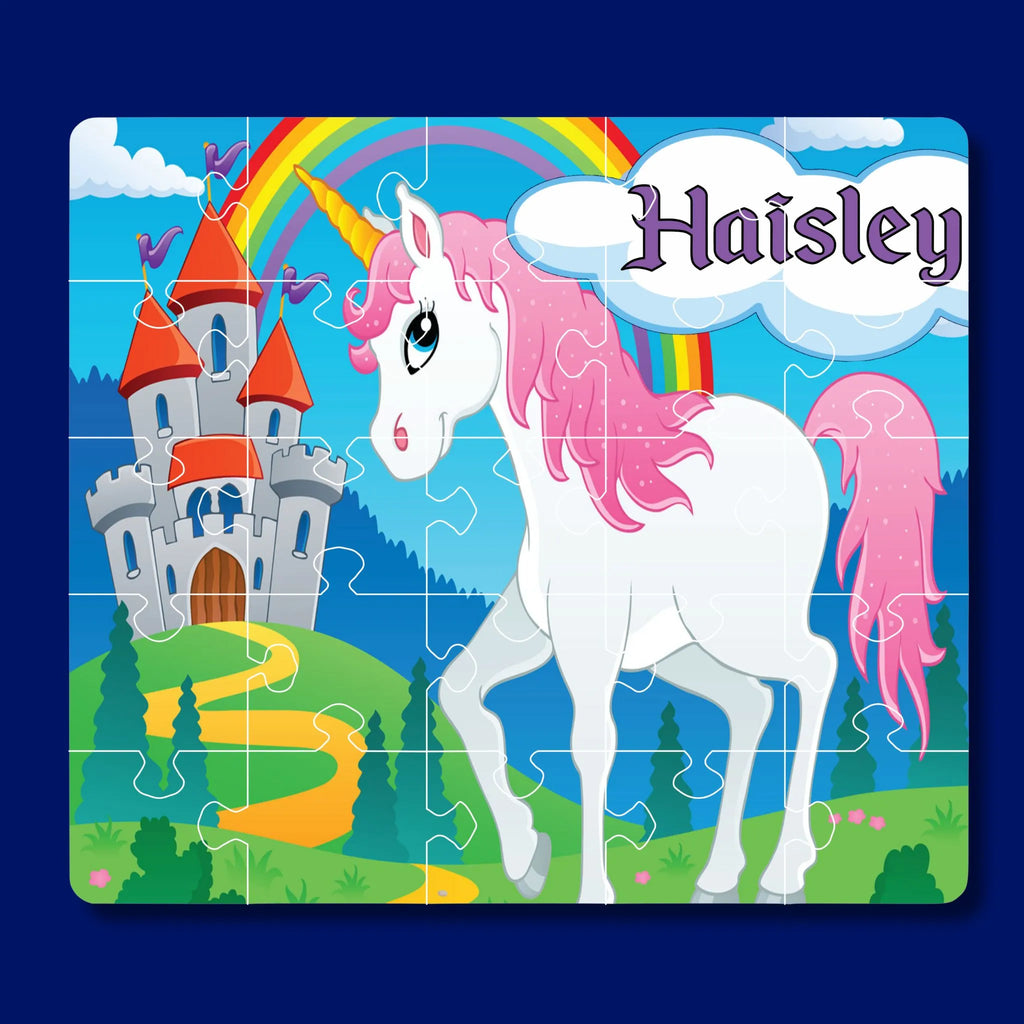 25 piece puzzle for preschoolers with a unicorn design and personalized with the child's first name - Kids Fundamentals