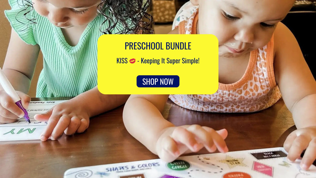 Young girl and her toddler sister actively using the Preschool Activities Bundle