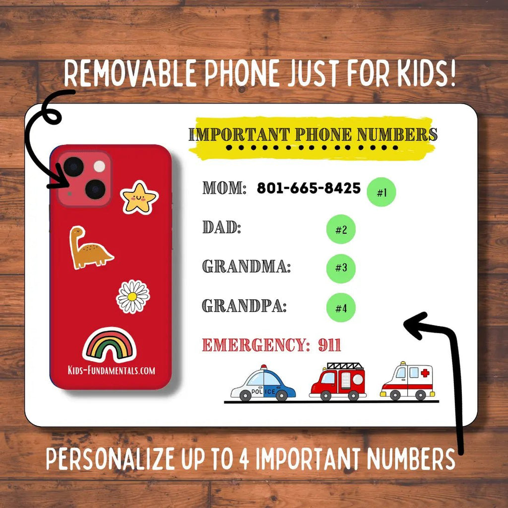 Important phone number board can be personalized with up to 4 phone numbers - Kids Fundamentals